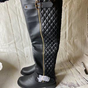 West Blvd Detroit Quilted Riding Boots, Black Pu,